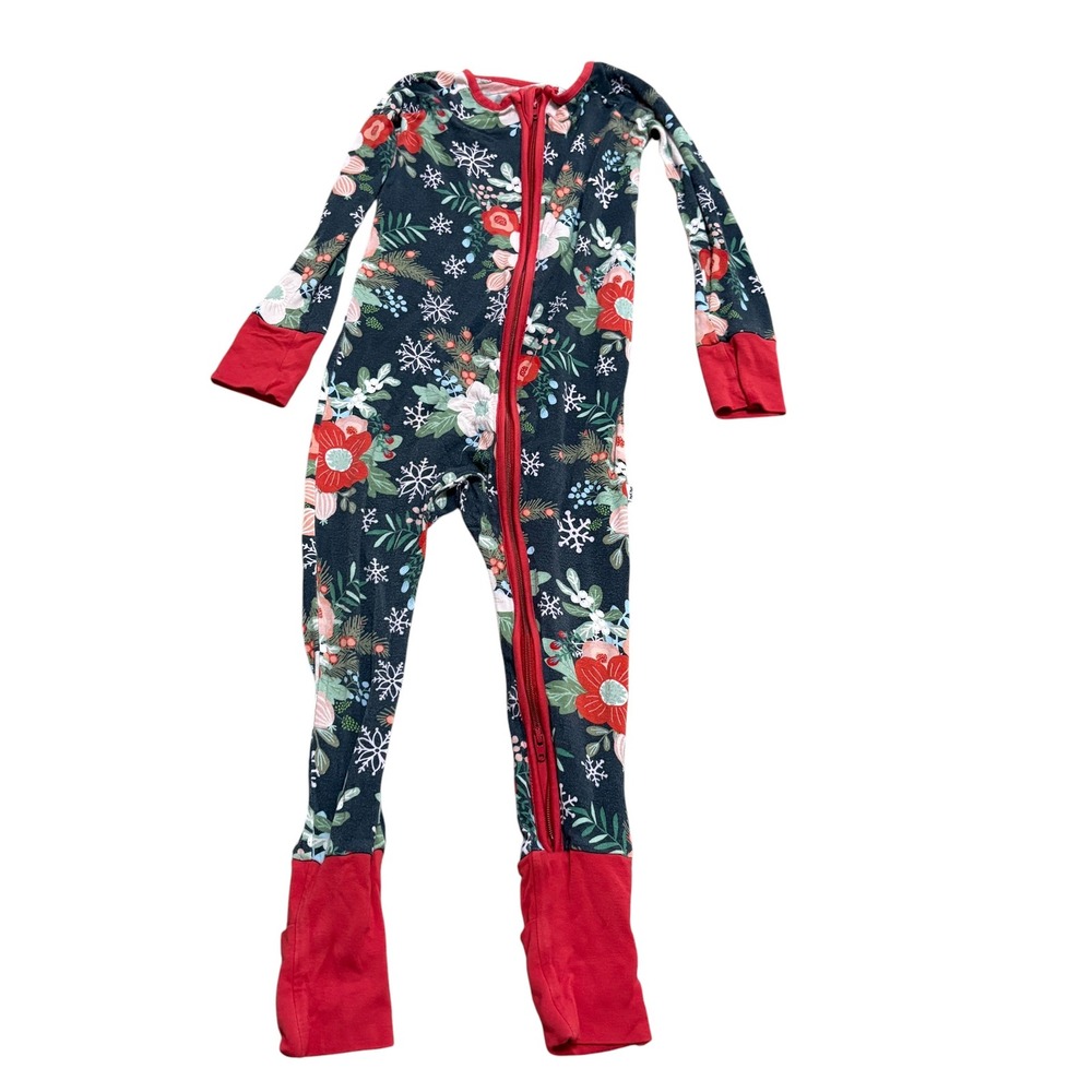 Little Sleepies Girls 18-24 Months Zippy Navy Winter Floral Snowflake Bamboo PJs
